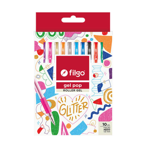 BOLIGRAFOS 10 COLORES ROLLER GEL GLITTER FILGO