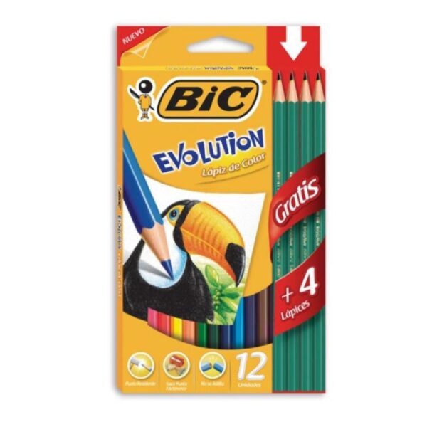 LAPICES DE COLORES X 12 LARGOS BIC + 4 LAPICES GRAFITO NEGRO